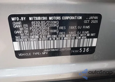 2026 Mitsubishi Eclipse Cross Black Edition S-Awc/Se S-Awc/Sel S-Awc z USA, uszkodzony, nr VIN JA4ATWAA6TZ007339